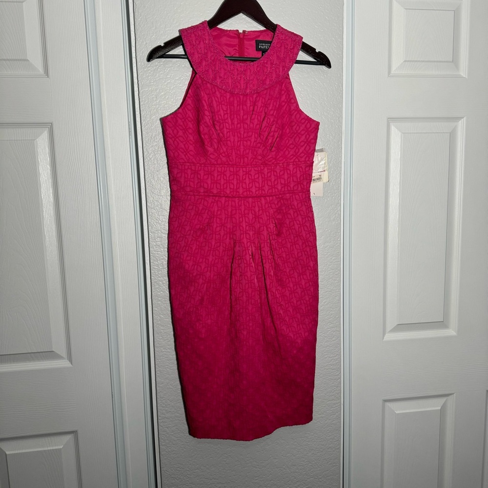 NWT $160 Adrianna Papell • Midi Dress • Pink • Beaded • Sleeveless • Size 4